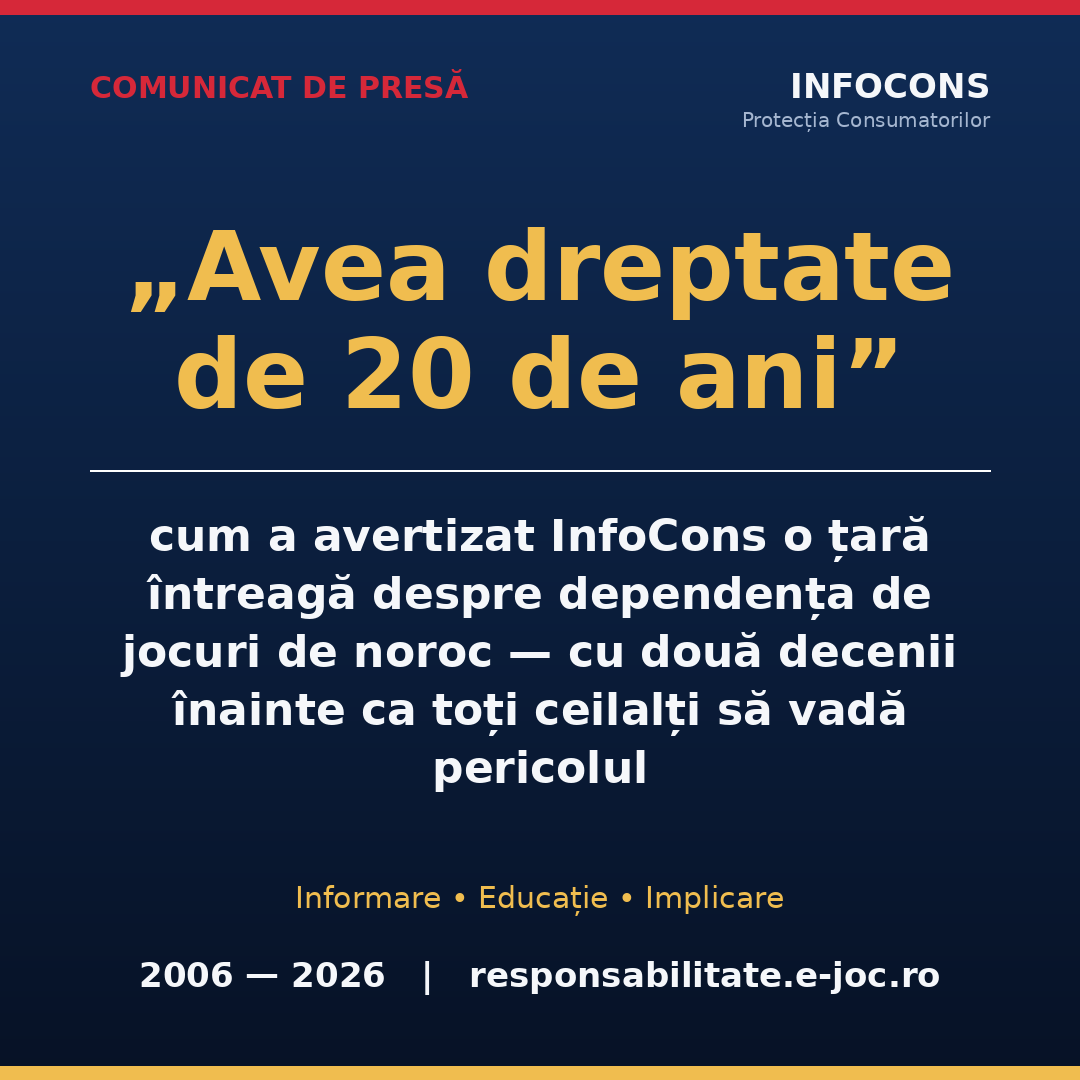 „Avea dreptate de 20 de ani” - cum a avertizat InfoCons o țară întreagă despre dependența de jocuri de noroc – cu două decenii înainte ca toți ceilalți să vadă pericolul