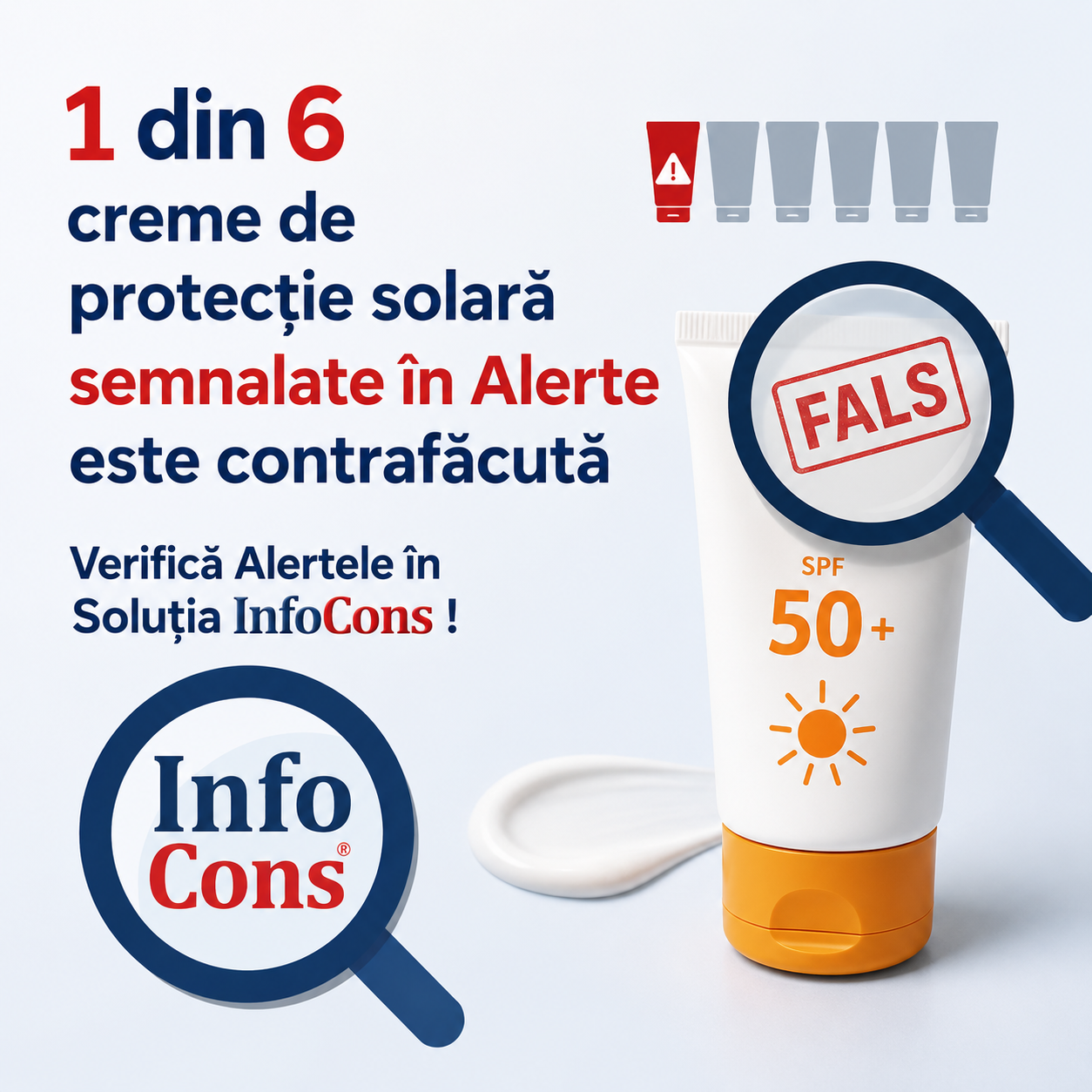 1 din 6 creme de protecție solară semnalate &icirc;n Alerte este contrafăcută &ndash; Verifică Alertele &icirc;n Soluția InfoCons !