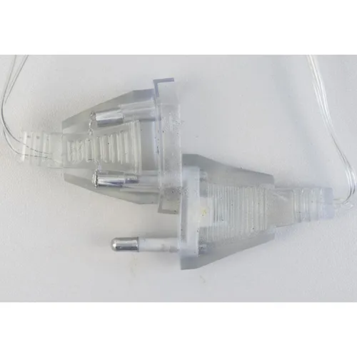 Lanț de iluminat de Crăciun, conectat la rețea, cu un cablu transparent, 144 de lumini LED și o cutie de control albă. Dispozitivul este echipat cu un minicontroler EK-04 model 8-program. Date tehnice: Aparat de 220 V, clasa a II-a.