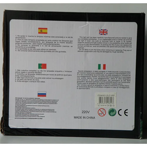 Lanț de iluminat cu LED-uri de Crăciun alimentat la rețea, &icirc;n formă de stea cu cinci colțuri, echipat cu o cutie de control albă cu 8 funcții și o priză de conectare &icirc;n serie. Date tehnice: 220 V.