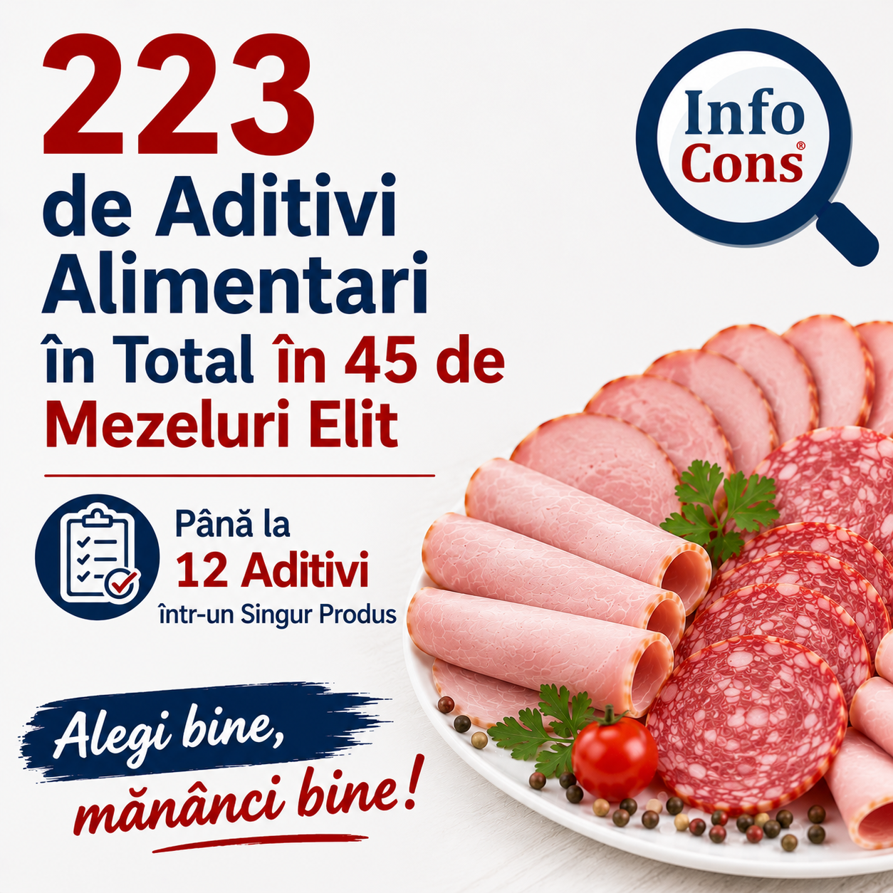 223 de Aditivi Alimentari în Total în 45 de Mezeluri Elit : Până la 12 Aditivi într-un Singur Produs - Alegi bine , mânănci bine !