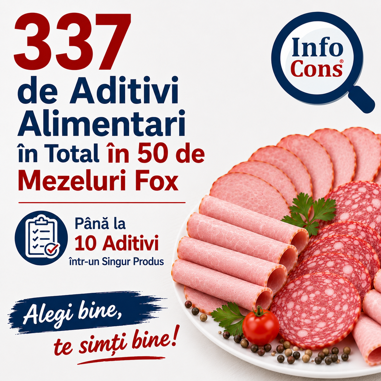337 de Aditivi Alimentari în Total în 50 Mezeluri Fox : Până la 10 Aditivi într-un Singur Produs - Alegi bine , te simți bine !