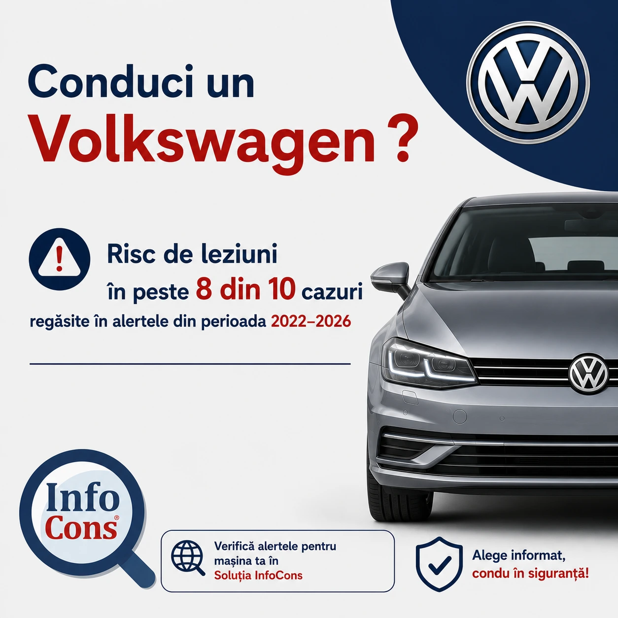 Conduci un Volkswagen ? Risc de leziuni &icirc;n peste 8 din 10 cazuri regăsite &icirc;n alertele din perioada 2022&ndash;2026