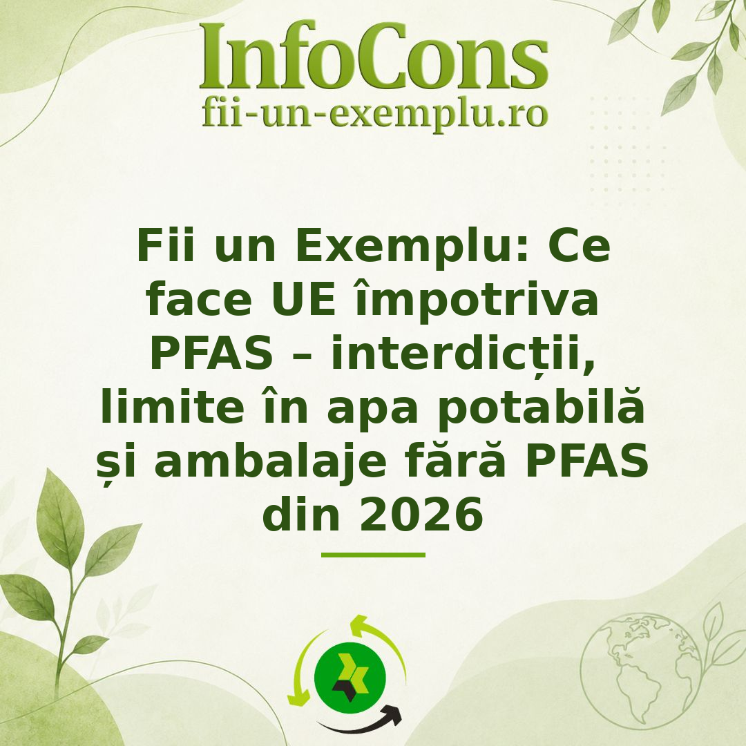 Ce face UE &icirc;mpotriva PFAS &ndash; interdicții, limite &icirc;n apa potabilă și ambalaje fără PFAS din 2026&nbsp;&ndash; Fii un Exemplu pentru Mediu