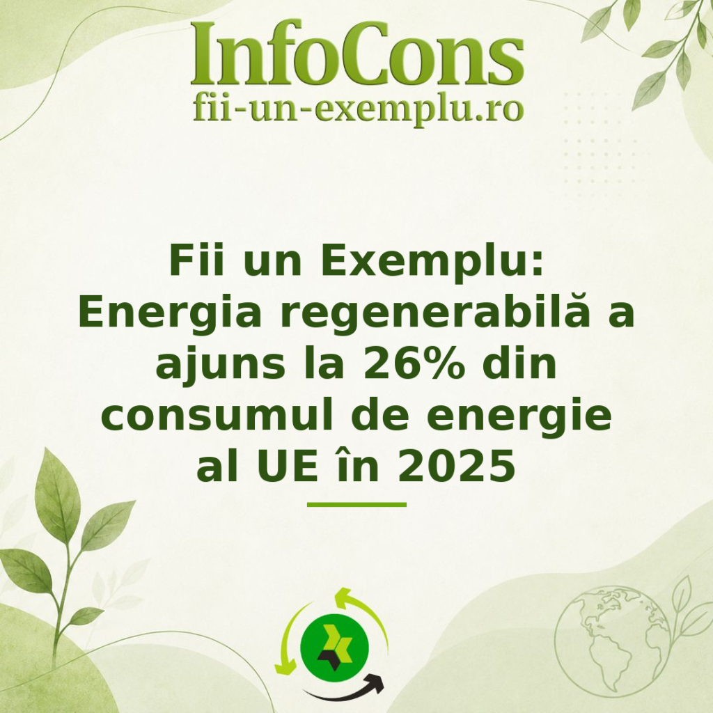 Energia regenerabilă a ajuns la 26% din consumul de energie al UE &icirc;n 2025 - Fii un Exemplu pentru Mediu