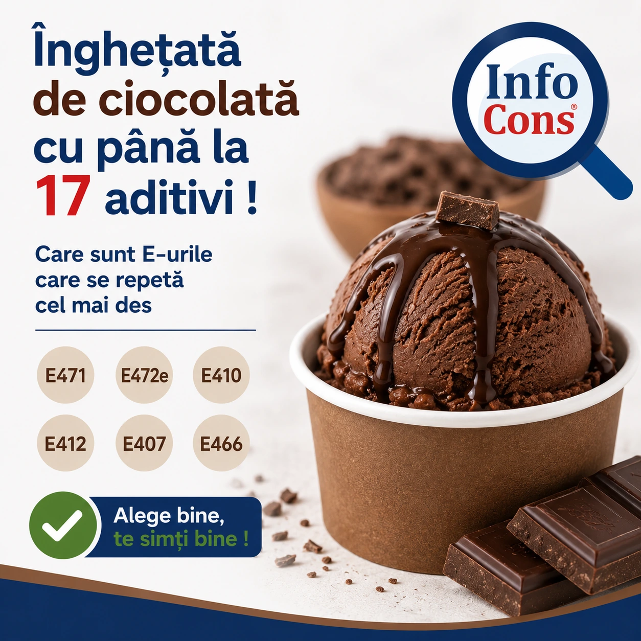 Înghețată de ciocolată cu până la 17 aditivi ! Care sunt E-urile care se repetă cel mai des – Alege bine , te simți bine !