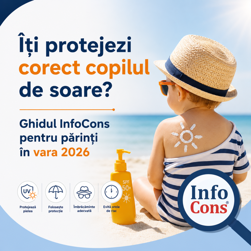 Îți protejezi corect copilul de soare ? Ghidul InfoCons pentru părinți în vara 2026