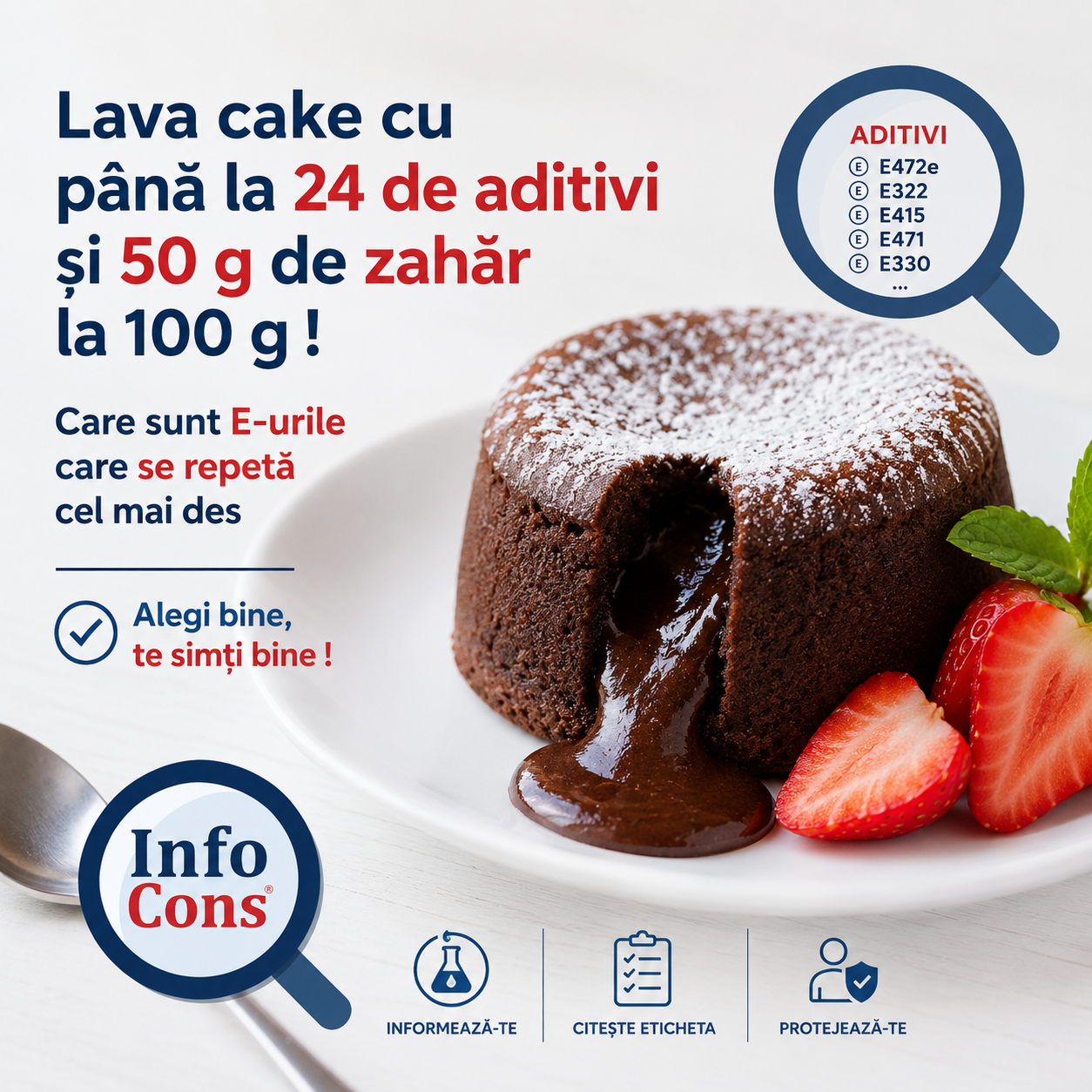 Lava cake cu p&acirc;nă la 24 de aditivi și 50 g de zahăr la 100 g ! Care sunt E-urile care se repetă cel mai des &ndash; Alegi bine, te simți bine !