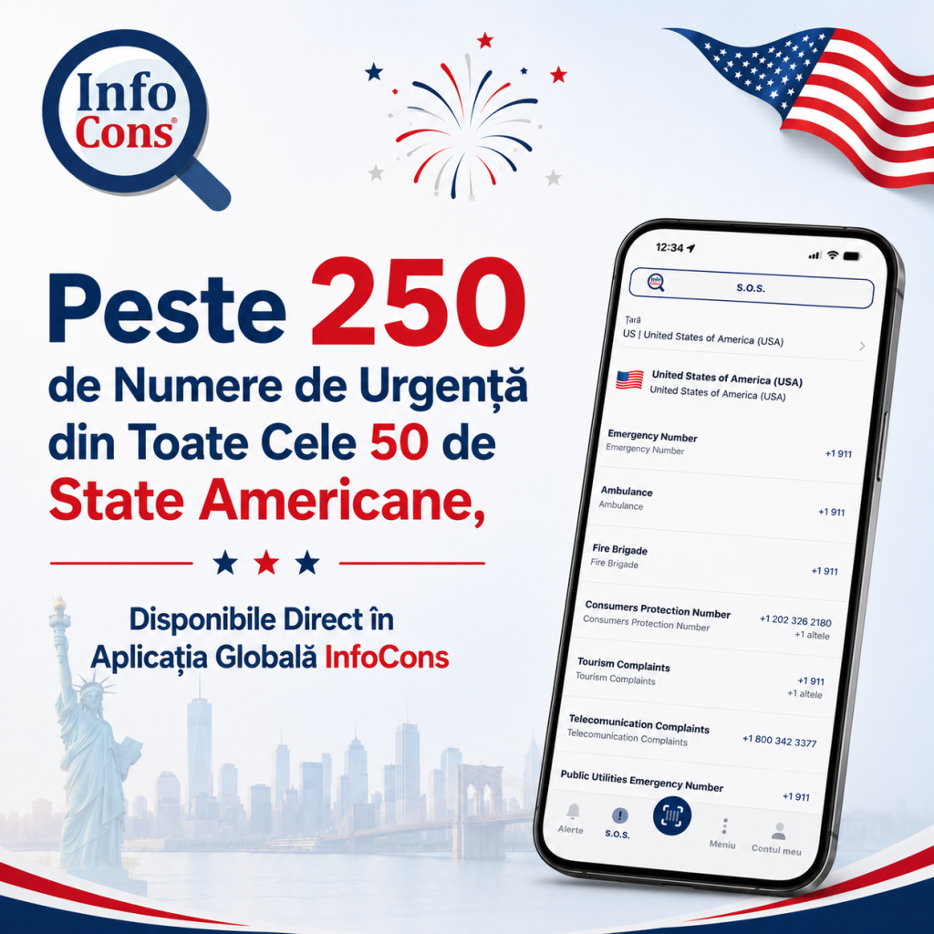 Peste 250 de Numere de Urgență din Toate Cele 50 de State Americane , Disponibile Direct &icirc;n Aplicația Globală InfoCons