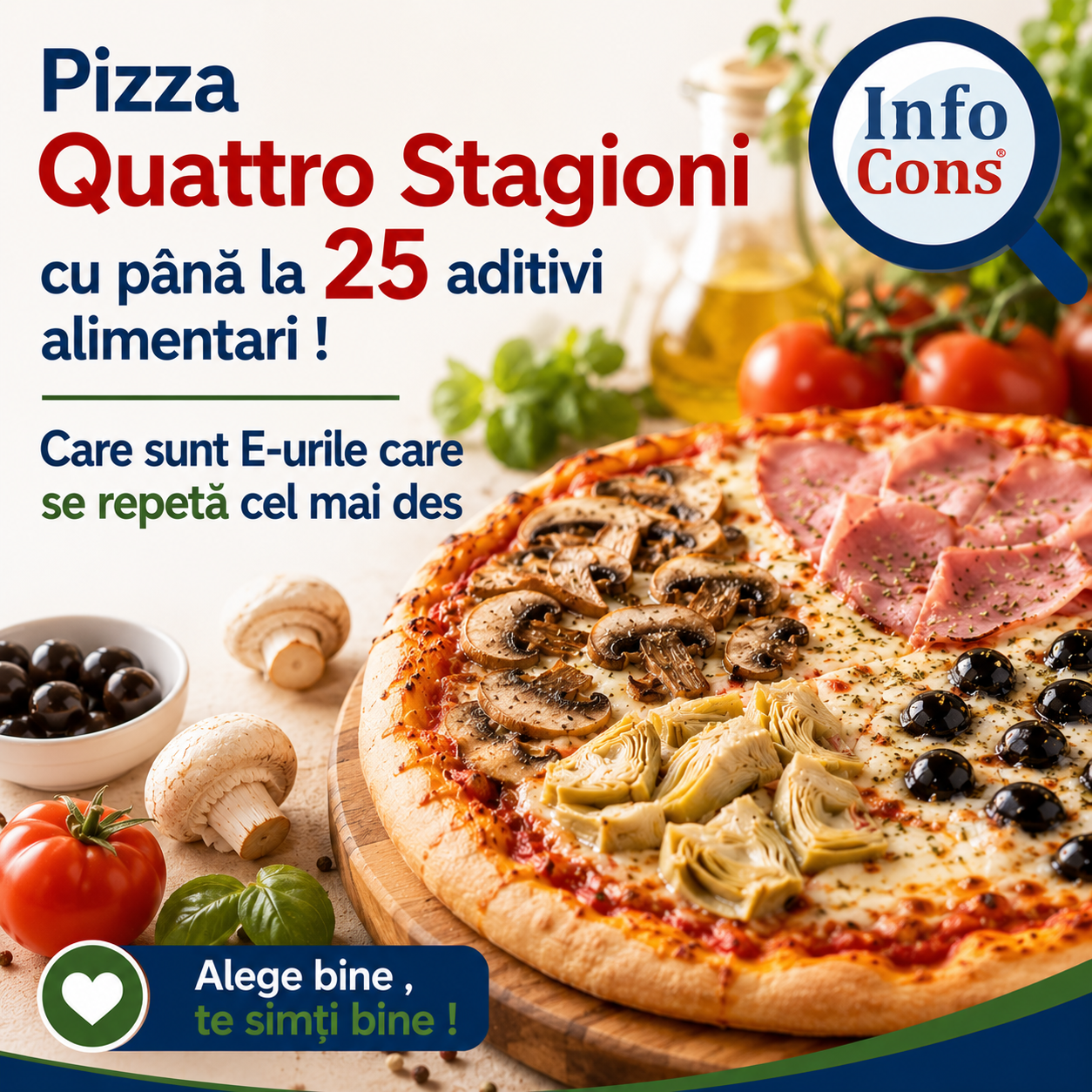 Pizza Quattro Stagioni cu până la 25 aditivi alimentari ! Care sunt E-urile care se repetă cel mai des – Alege bine , te simți bine !