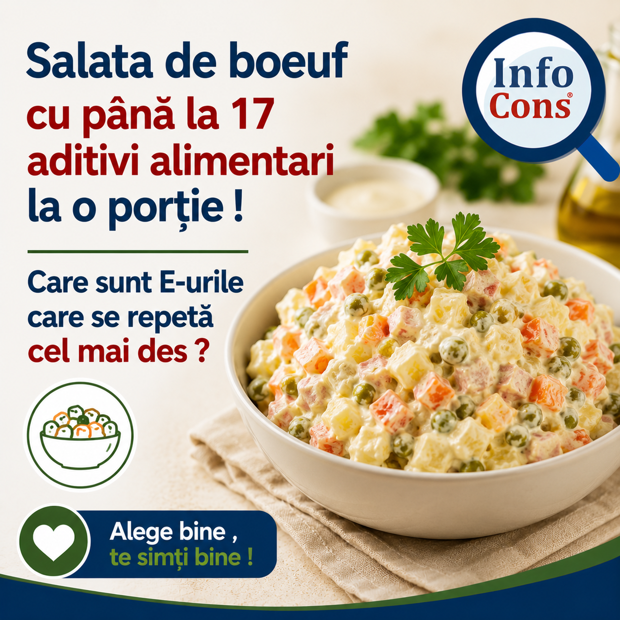 Salata de boeuf cu până la 17 aditivi alimentari la o porție ! Care sunt E-urile care se repetă cel mai des – Alege bine , te simți bine !