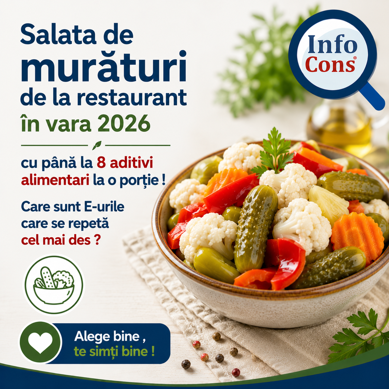 Salata de murături de la restaurant în vara 2026 cu până la 8 aditivi alimentari la o porție ! Care sunt E-urile care se repetă cel mai des – Alege bine , te simți bine !