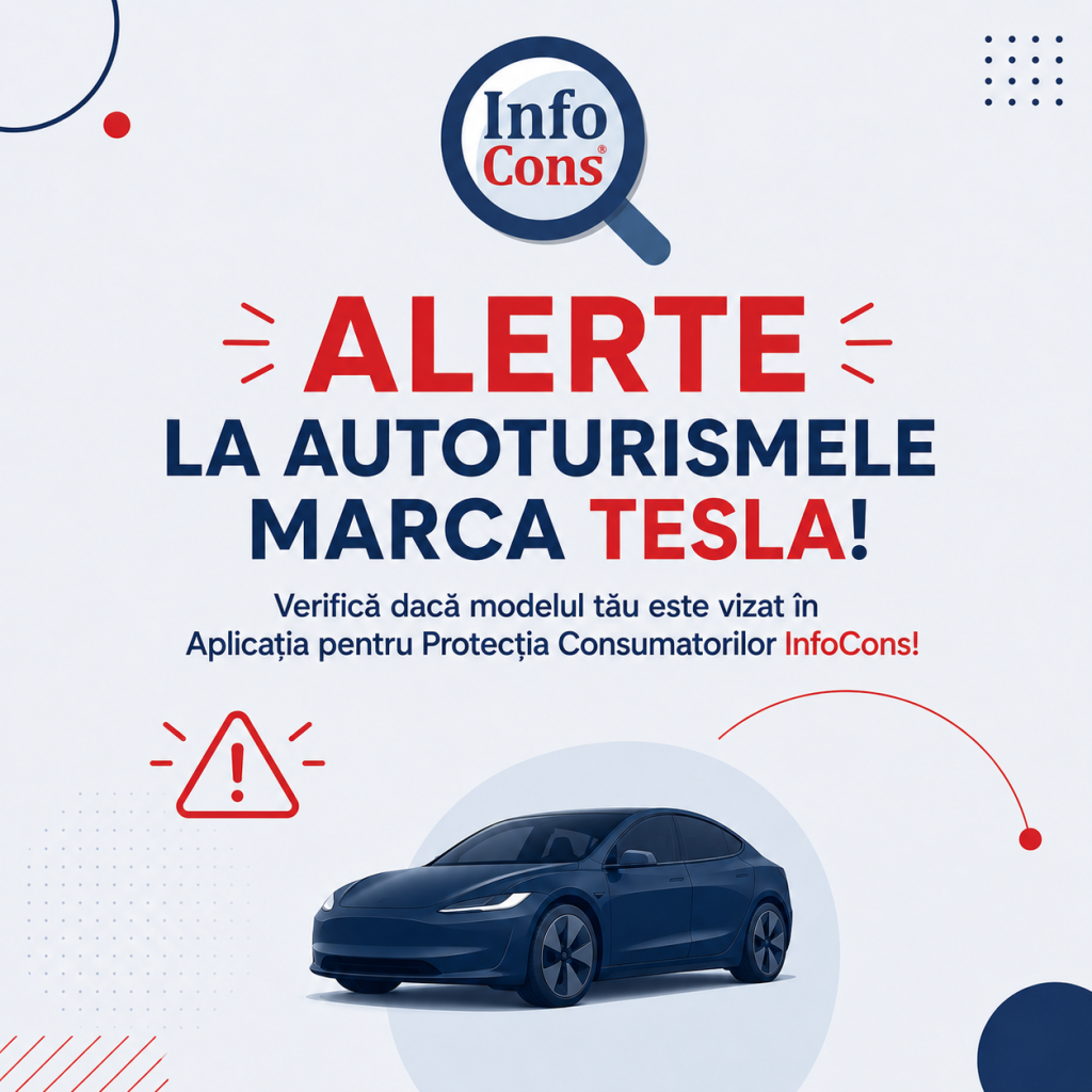 Alerte la autoturismele marca Tesla ! Verifică dacă modelul tău este vizat în Aplicația pentru Protecția Consumatorilor InfoCons !