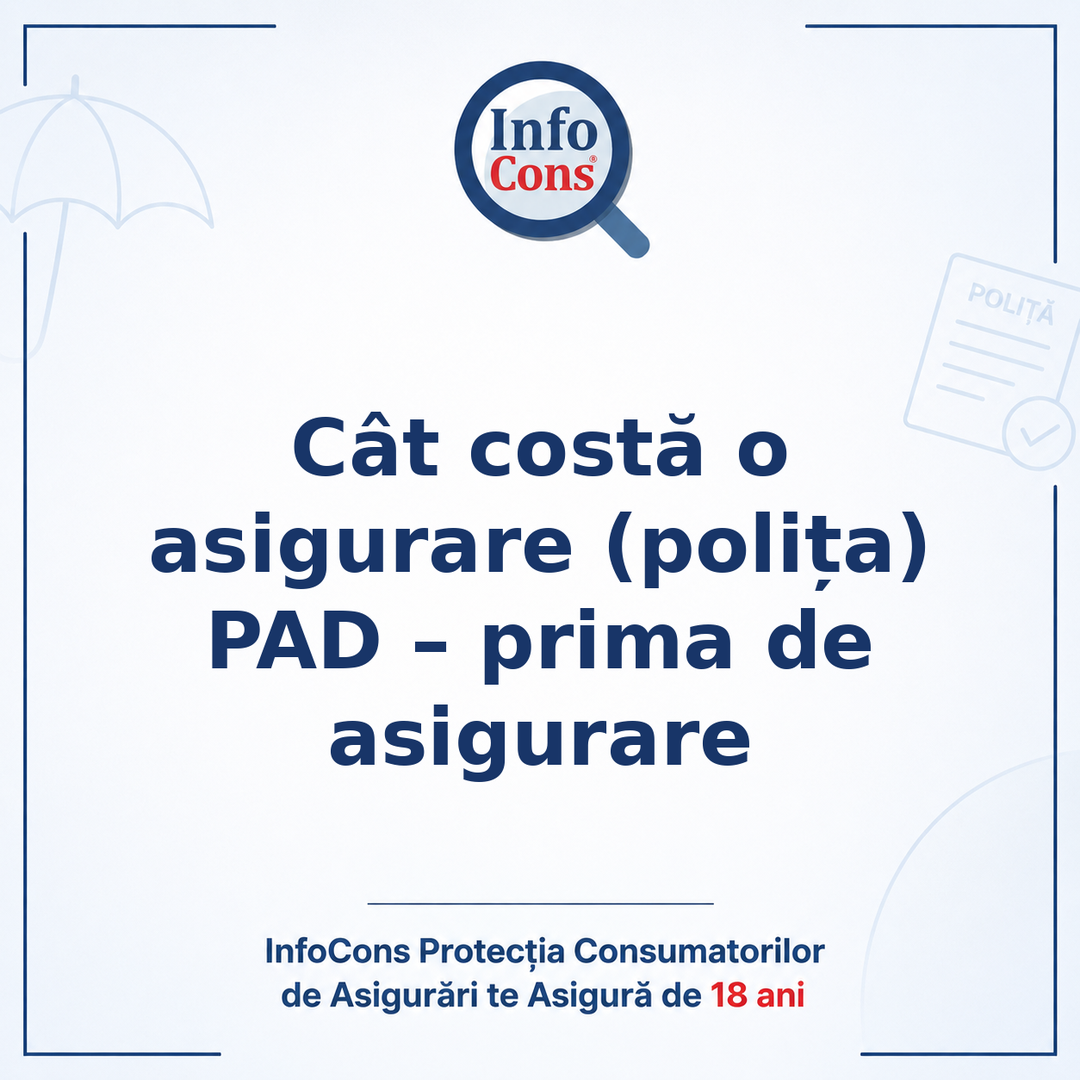 Cât costă o asigurare (polița) PAD – prima de asigurare - InfoCons Protecția Consumatorilor de Asigurări te Asigură de 18 ani