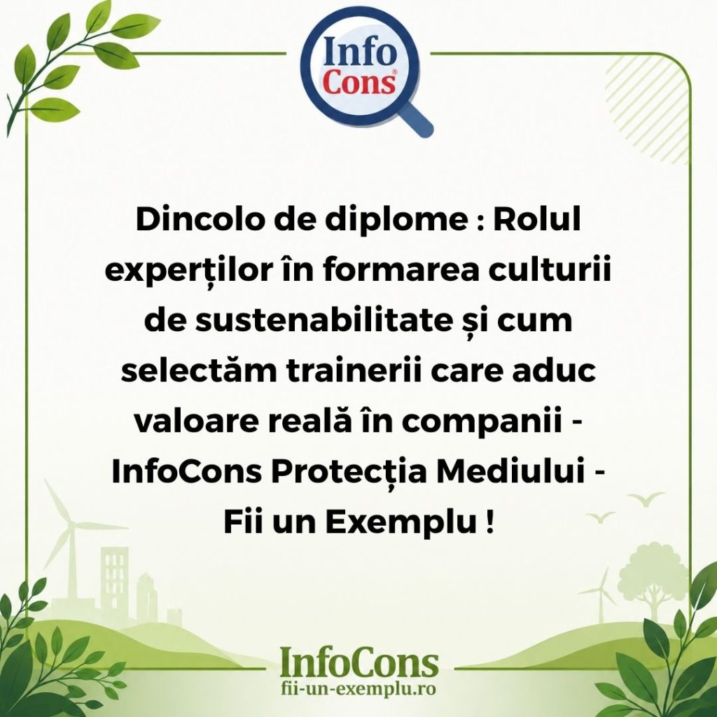 Dincolo de diplome : Rolul experților &icirc;n formarea culturii de sustenabilitate și cum selectăm trainerii care aduc valoare reală &icirc;n companii - InfoCons Protecția Mediului - Fii un Exemplu !