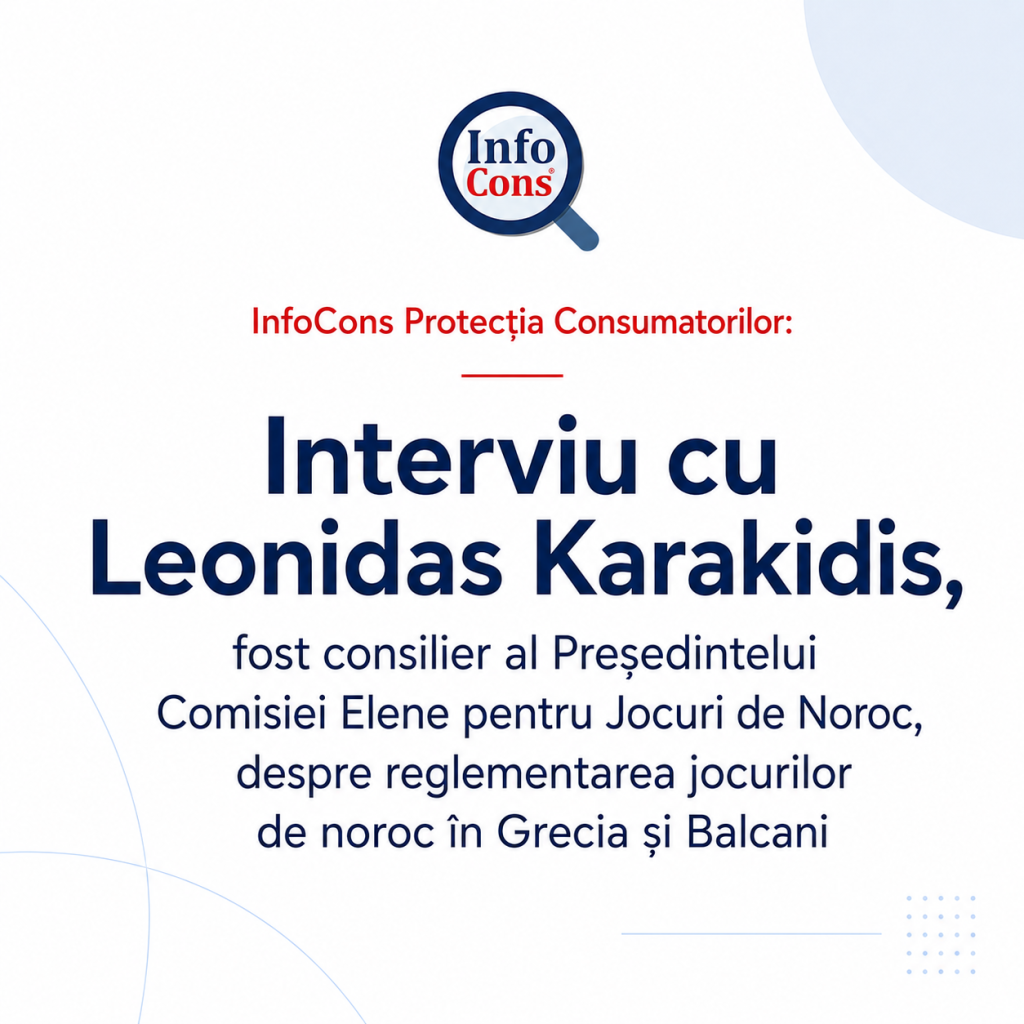 InfoCons Protecția Consumatorilor Interviu cu Leonidas Karakidis , fost consilier al Președintelui Comisiei Elene pentru Jocuri de Noroc , despre reglementarea jocurilor de noroc în Grecia și Balcani