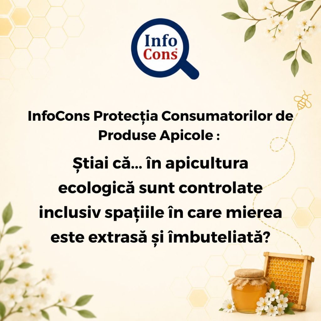 InfoCons Protecția Consumatorilor de Produse Apicole :&nbsp;Stiai că... &icirc;n apicultura ecologică sunt controlate inclusiv spațiile &icirc;n care mierea este extrasă și &icirc;mbuteliată?