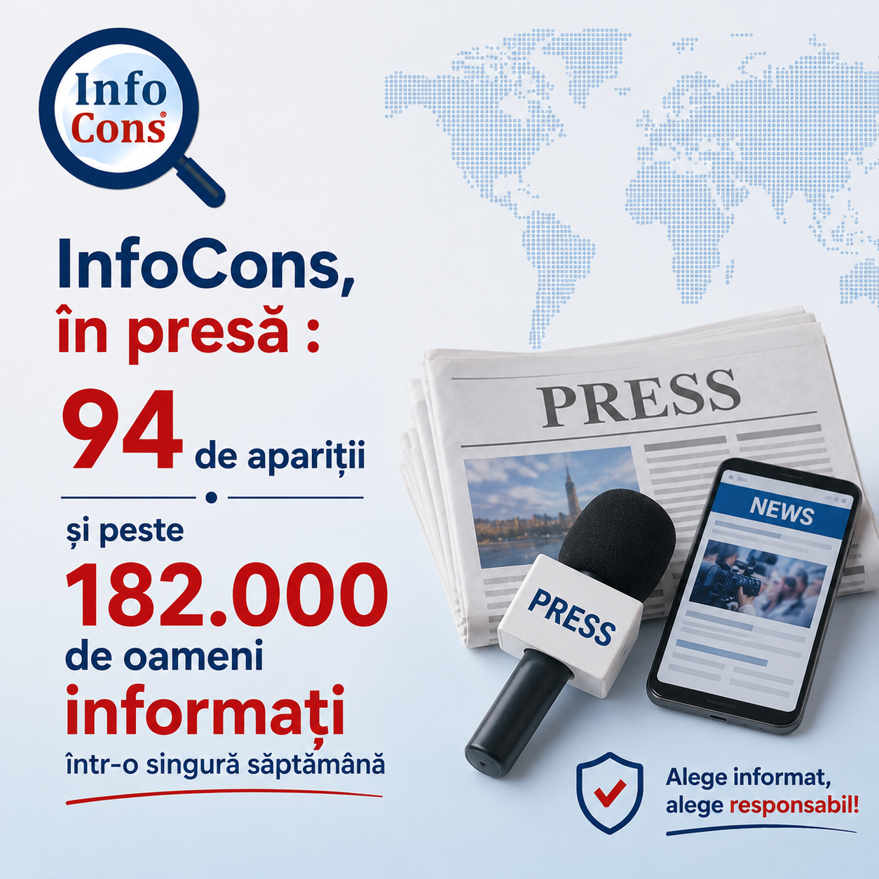 InfoCons , în presă : 94 de apariții și peste 182.000 de oameni informați într-o singură săptămână