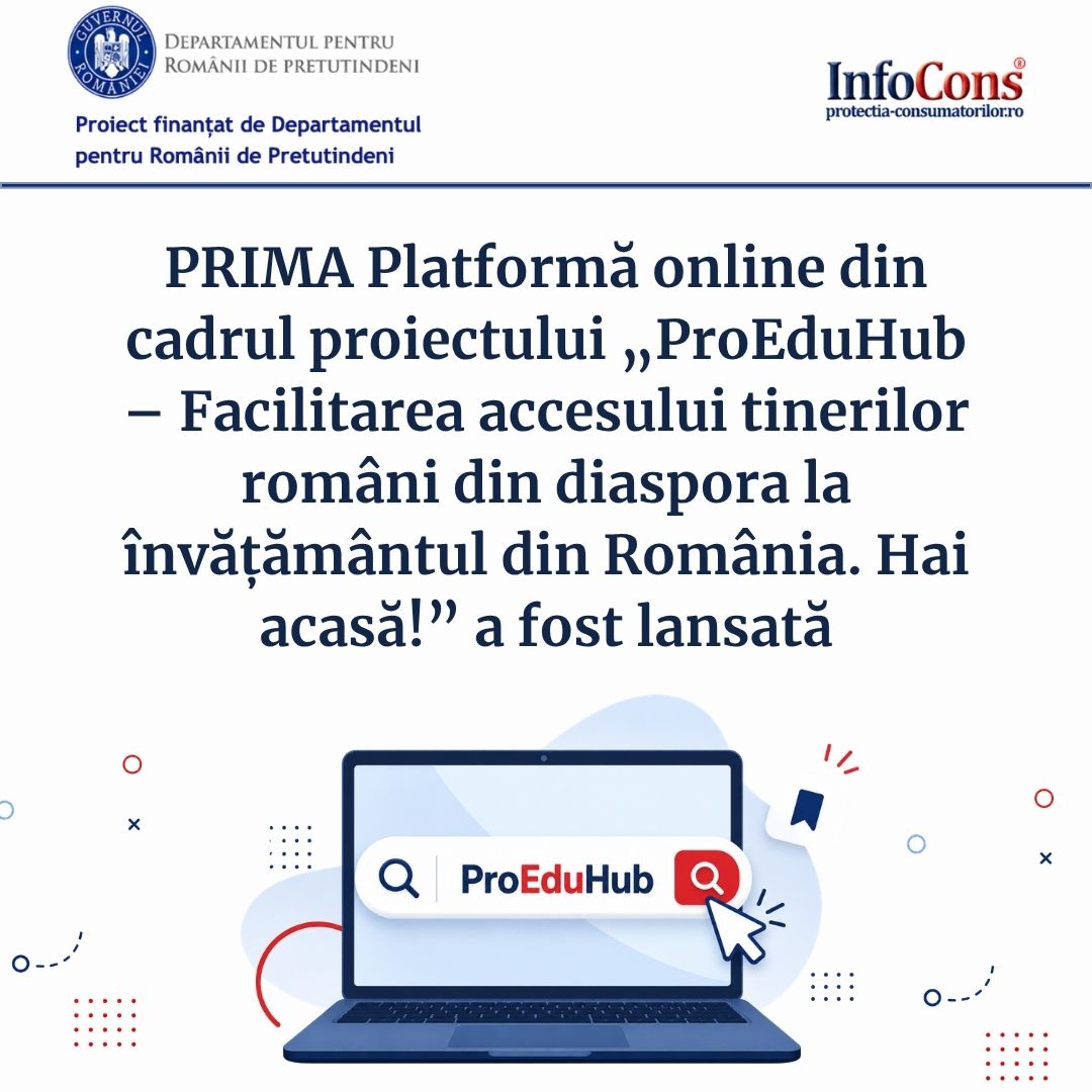 PRIMA Platformă online din cadrul proiectului „ProEduHub – Facilitarea accesului tinerilor români din diaspora la învățământul din România. Hai acasă!” a fost lansată