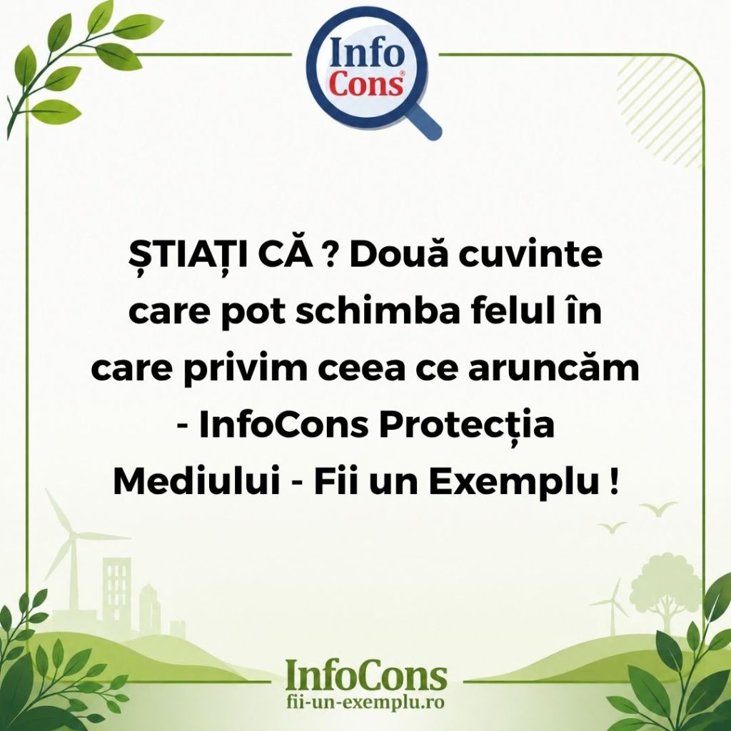ȘTIAȚI CĂ ? Două cuvinte care pot schimba felul &icirc;n care privim ceea ce aruncăm - InfoCons Protecția Mediului - Fii un Exemplu !