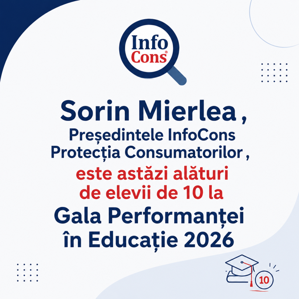 Sorin Mierlea , Președintele InfoCons Protecția Consumatorilor , este astăzi alături de elevii de 10 la Gala Performanței &icirc;n Educație 2026