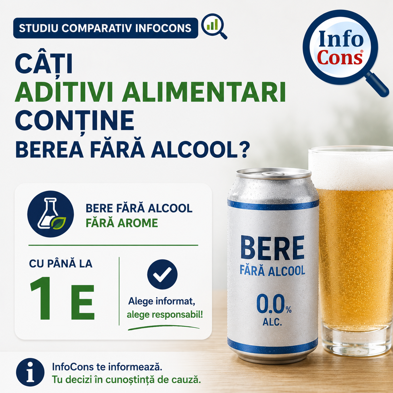 Studiu comparativ InfoCons &ndash; C&acirc;ți aditivi alimentari conține berea fără alcool ? Bere fără alcool fără arome cu p&acirc;nă la 1 E