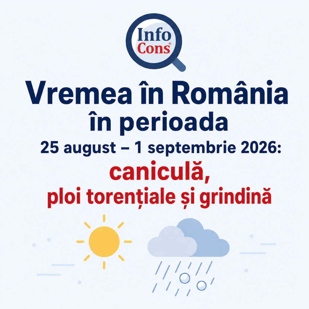Vremea în România în perioada 25 august – 1 septembrie 2026 : caniculă, ploi torențiale și grindină