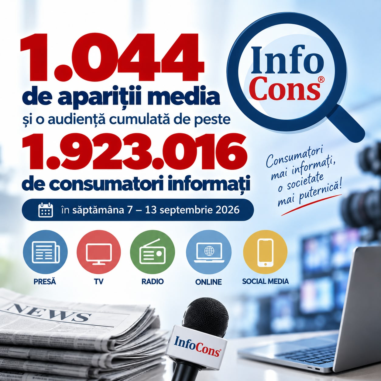 1.044 de apariții media și o audiență cumulată de peste 1.923.016 de consumatori informați în săptămâna 7 – 13 septembrie 2026