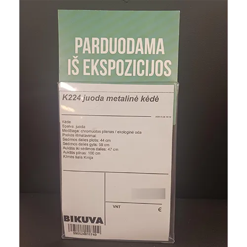 Scaun cu cadru metalic, scaun căptușit și spătar acoperit cu piele artificială. Cadru pentru picioare din tuburi metalice cu diametrul de 25 mm, picioare din plastic cu diametrul de 19 mm în partea de jos. Scaunul este atașat cu M6, spătarul cu șuruburi M8. Dimensiuni: 450 × 445 × 1010 mm, înălțimea scaunului 475 mm. Greutate 6,9 kg.