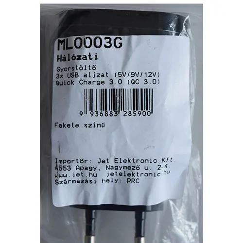 Încărcător de baterie negru cu trei porturi USB-A. Realizare: 5V/9V/12V.