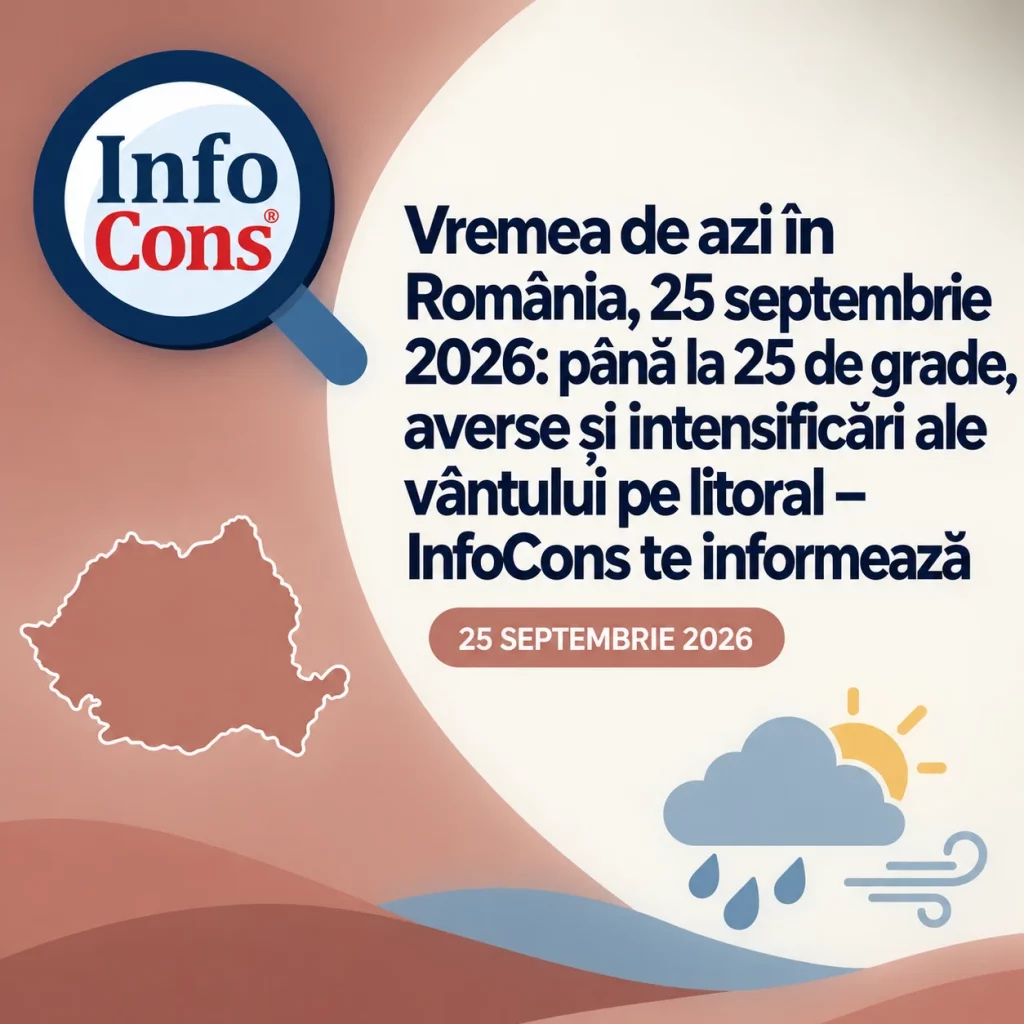 Vremea de azi &icirc;n Rom&acirc;nia , 25 septembrie 2026 : p&acirc;nă la 25 de grade, averse și intensificări ale v&acirc;ntului pe litoral &ndash; InfoCons te informează