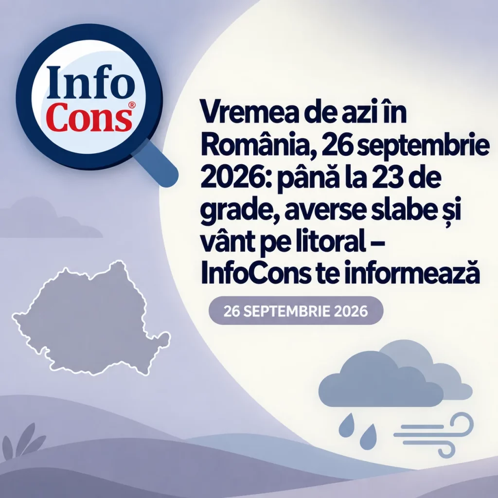 Vremea de azi &icirc;n Rom&acirc;nia , 26 septembrie 2026 : p&acirc;nă la 23 de grade, averse slabe și v&acirc;nt pe litoral &ndash; InfoCons te informează