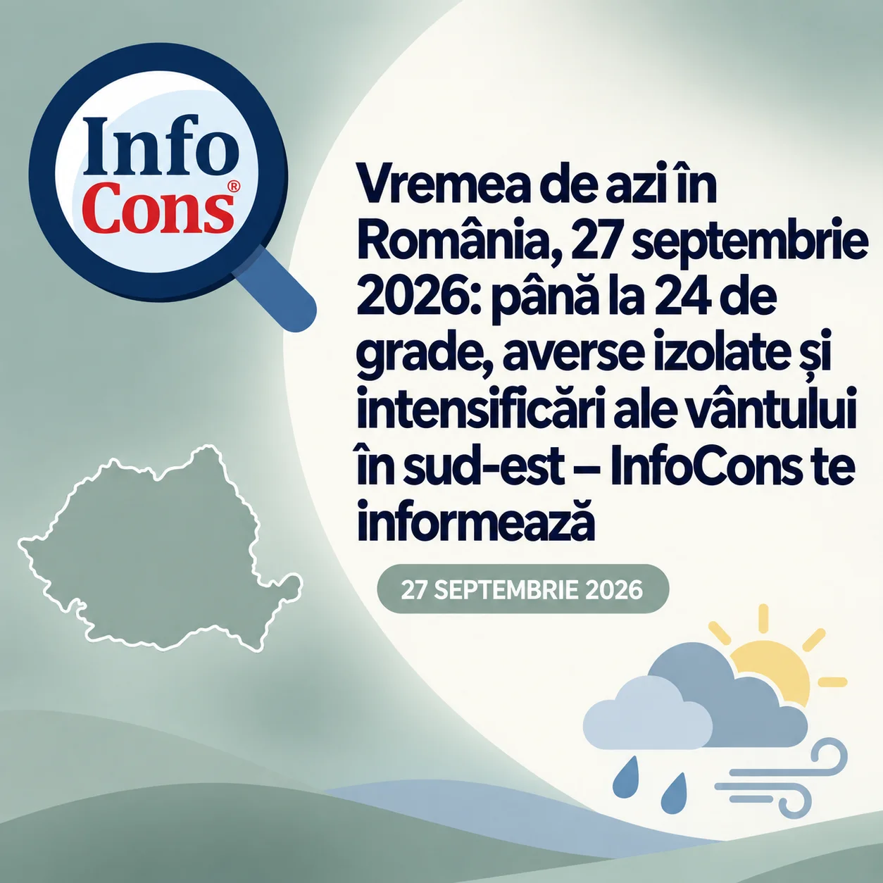Vremea de azi în România , 27 septembrie 2026 : până la 24 de grade, averse izolate și intensificări ale vântului în sud-est – InfoCons te informează