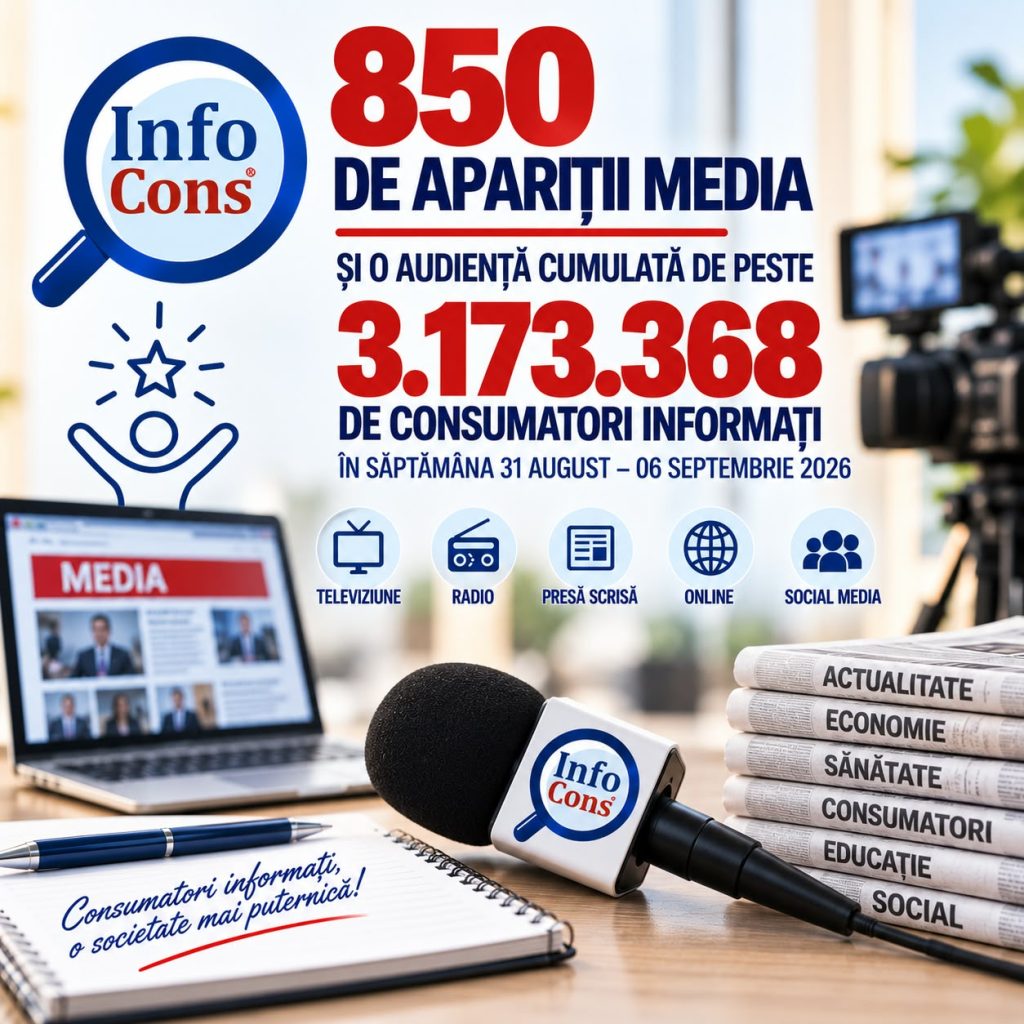 850 de apariții media și o audiență cumulată de peste 3.173.368 de consumatori informați în săptămâna 31 august – 06 septembrie 2026