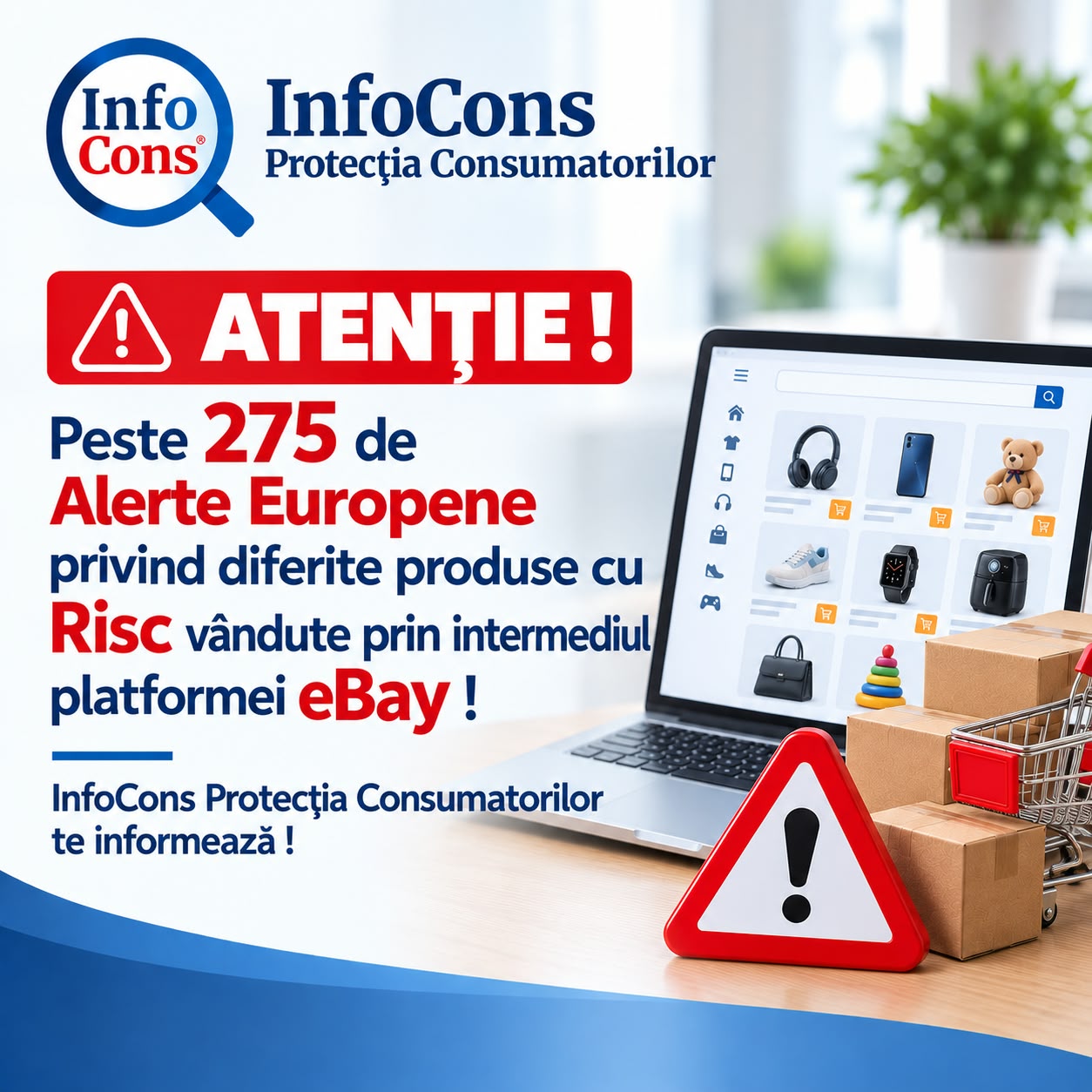 ATENȚIE ! Peste 275 de Alerte Europene privind diferite produse cu Risc vândute prin intermediul platformei eBay ! InfoCons Protecția Consumatorilor te informează !