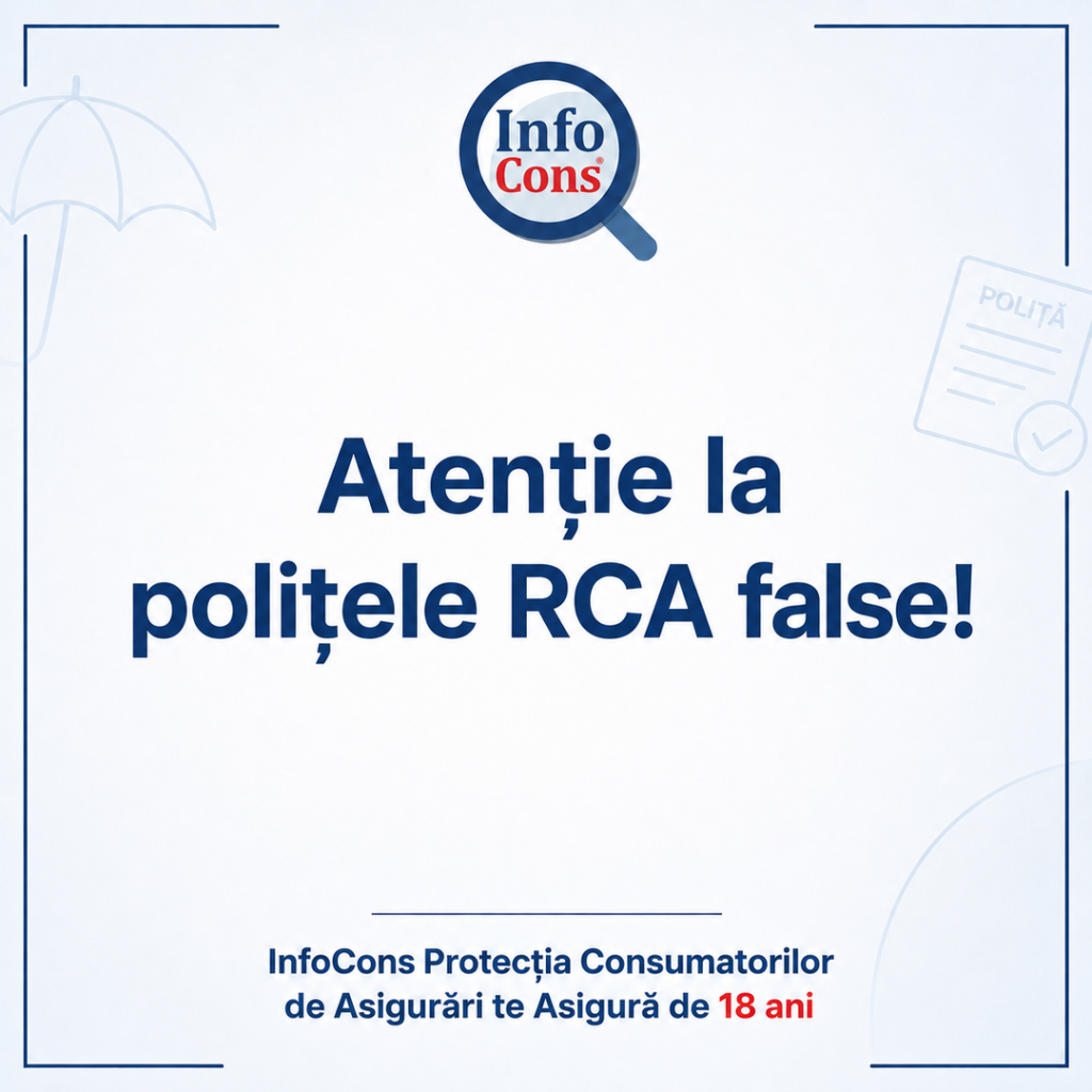 Atenție la polițele RCA false ! InfoCons Protecția Consumatorilor de Asigurări te Asigură de 18 ani