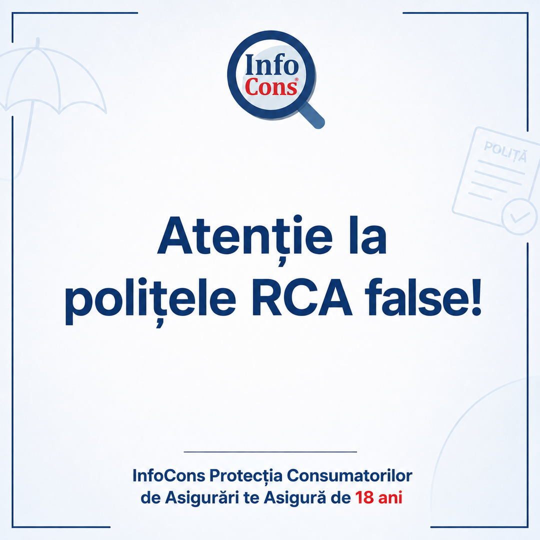 Atenție la polițele RCA false ! InfoCons Protecția Consumatorilor de Asigurări te Asigură de 18 ani