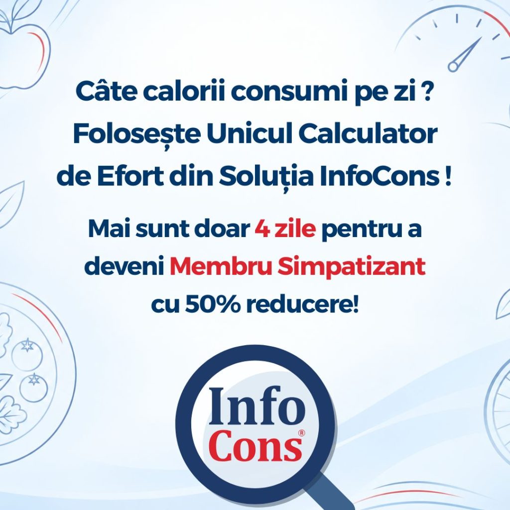 Câte calorii consumi pe zi ? Folosește Unicul Calculator de Efort din Soluția InfoCons ! Mai sunt doar 4 zile pentru a deveni Membru Simpatizant cu 50% reducere !