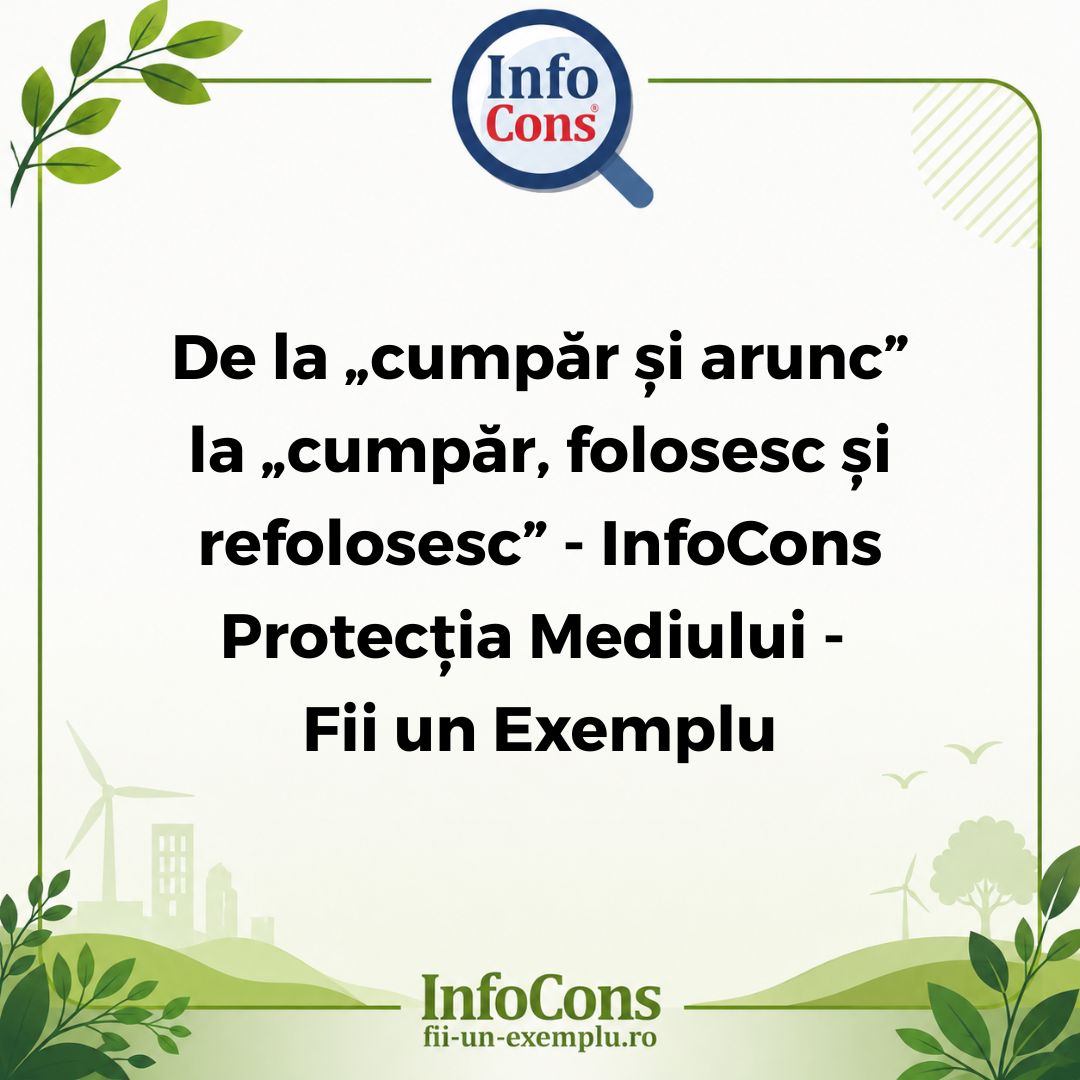 De la „cumpăr și arunc” la „cumpăr, folosesc și refolosesc” - InfoCons Protecția Mediului - Fii un Exemplu - Adriana Calcan