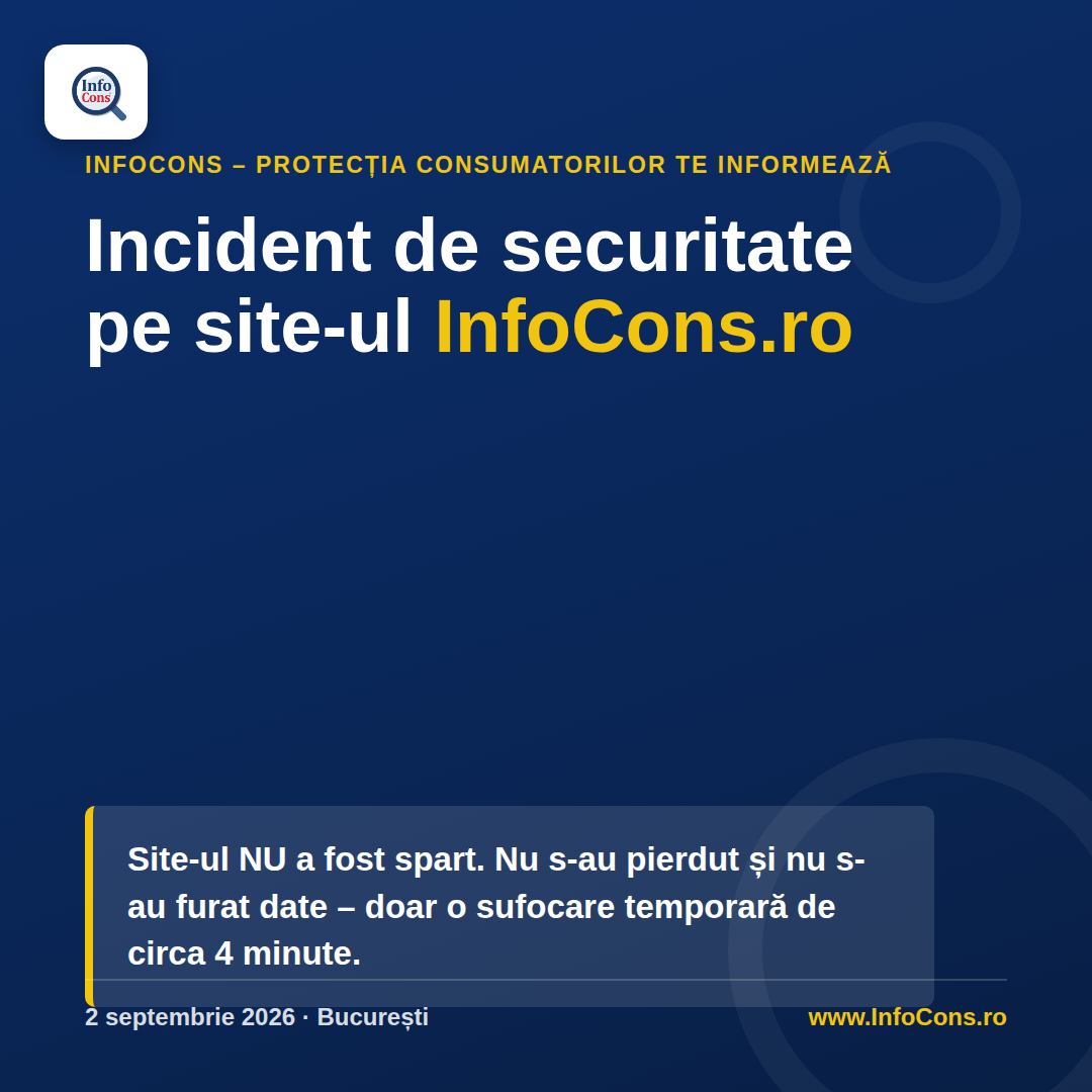Incident de securitate pe site-ul InfoCons.ro - ce s-a intamplat si de ce datele consumatorilor sunt in siguranta