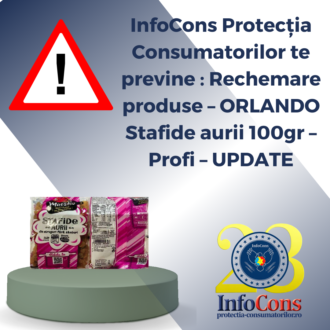 InfoCons Protecția Consumatorilor te previne : Rechemare produse &ndash;&nbsp;ORLANDO Stafide aurii 100gr &ndash; Profi &ndash; UPDATE
