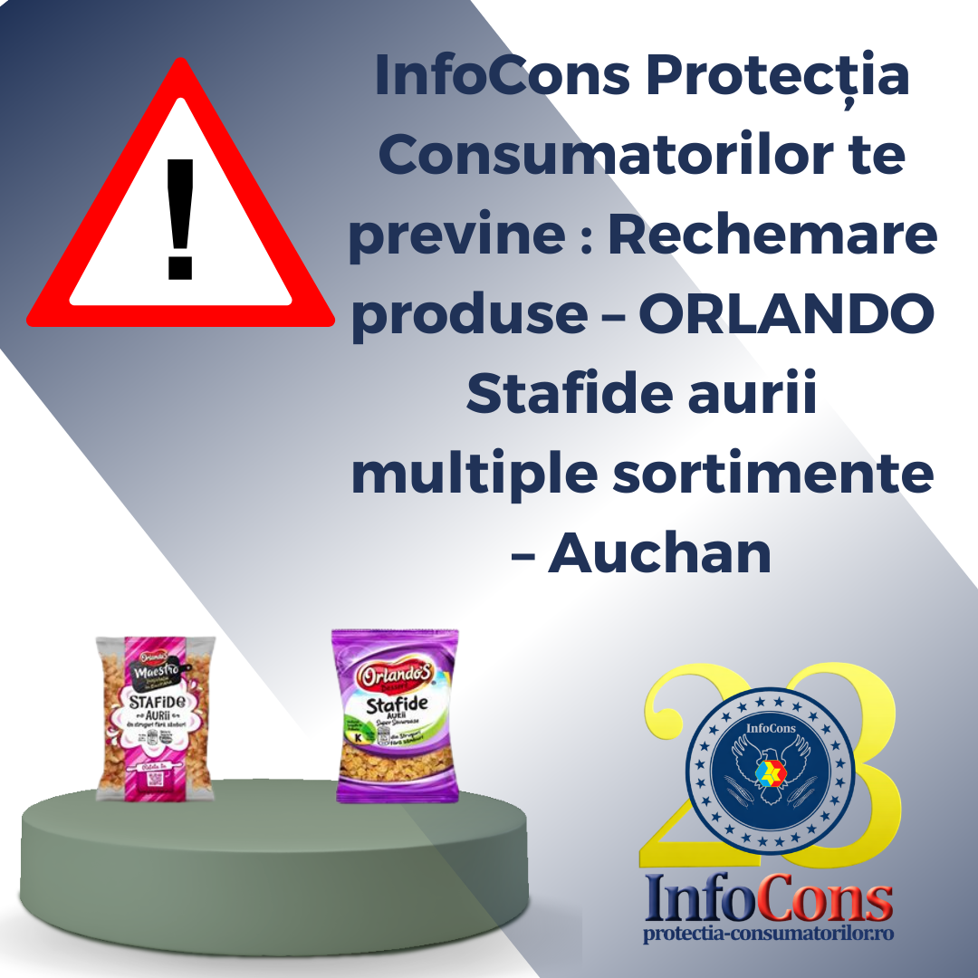 InfoCons Protecția Consumatorilor te previne : Rechemare produse &ndash;&nbsp;ORLANDO Stafide aurii multiple sortimente &ndash; Auchan