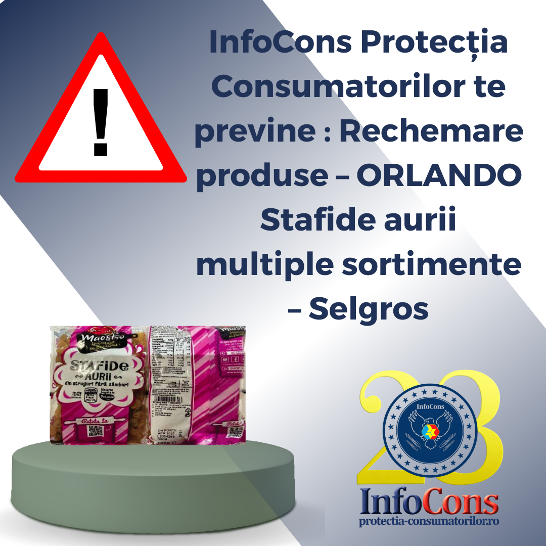 InfoCons Protecția Consumatorilor te previne : Rechemare produse &ndash;&nbsp;ORLANDO Stafide aurii multiple sortimente &ndash; Selgros