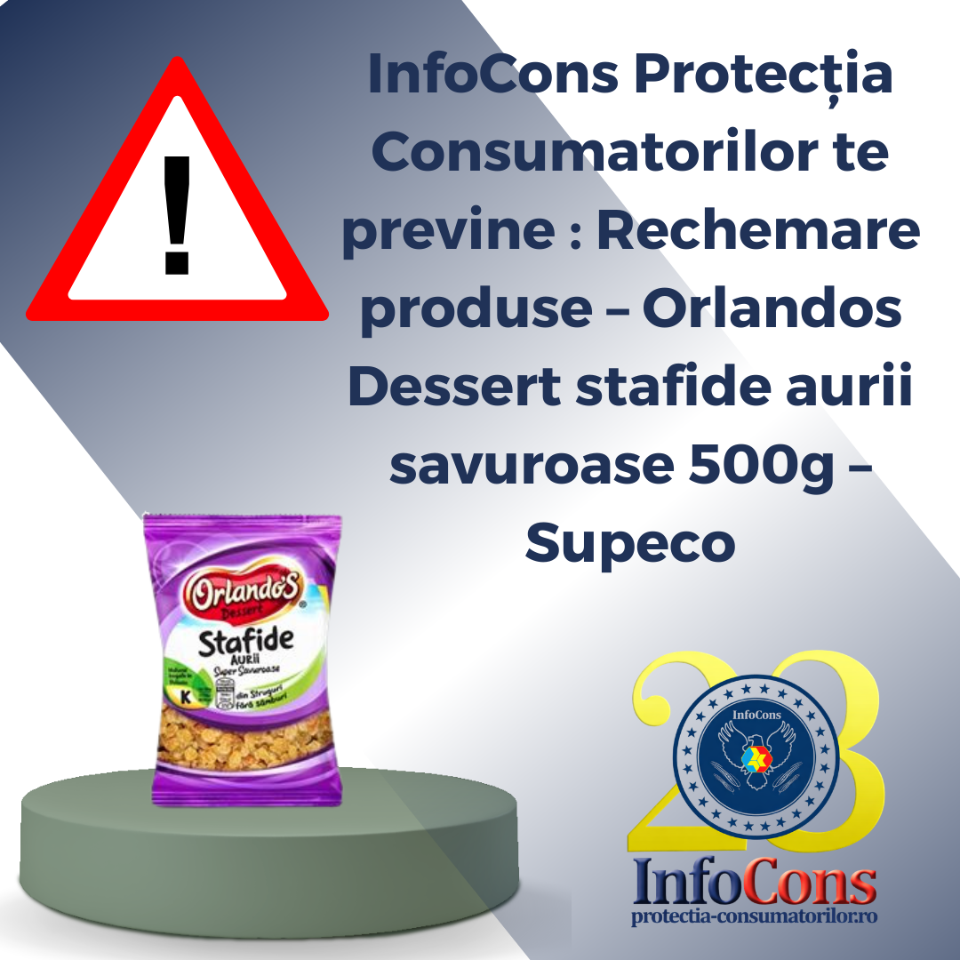 InfoCons Protecția Consumatorilor te previne : Rechemare produse &ndash;&nbsp;Orlandos Dessert stafide aurii savuroase 500g &ndash; Supeco