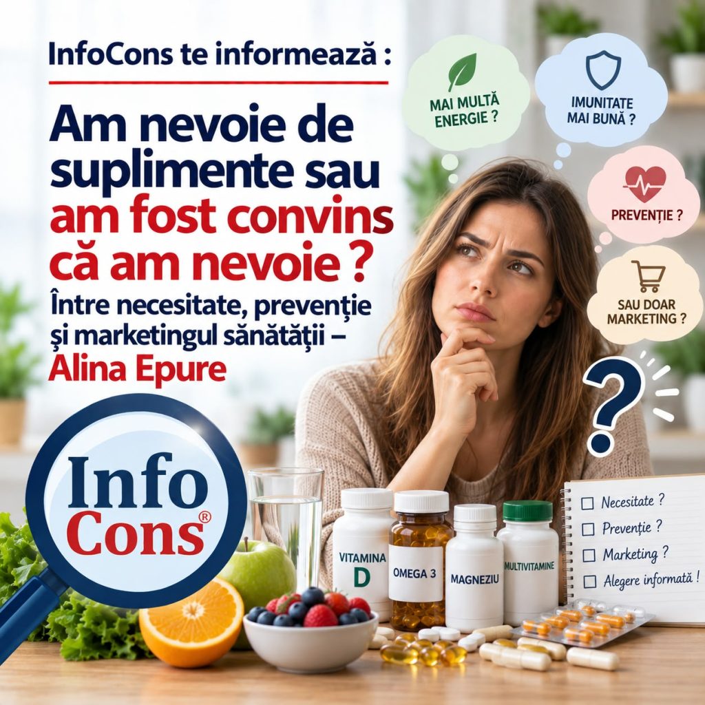 InfoCons te informează : Am nevoie de suplimente sau am fost convins că am nevoie ? - &Icirc;ntre necesitate, prevenție și marketingul sănătății &ndash; Alina Epure