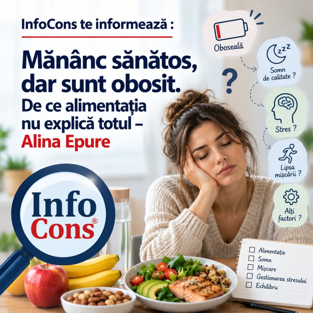 InfoCons te informează : Măn&acirc;nc sănătos, dar sunt obosit. De ce alimentația nu explică totul &ndash; Alina Epure