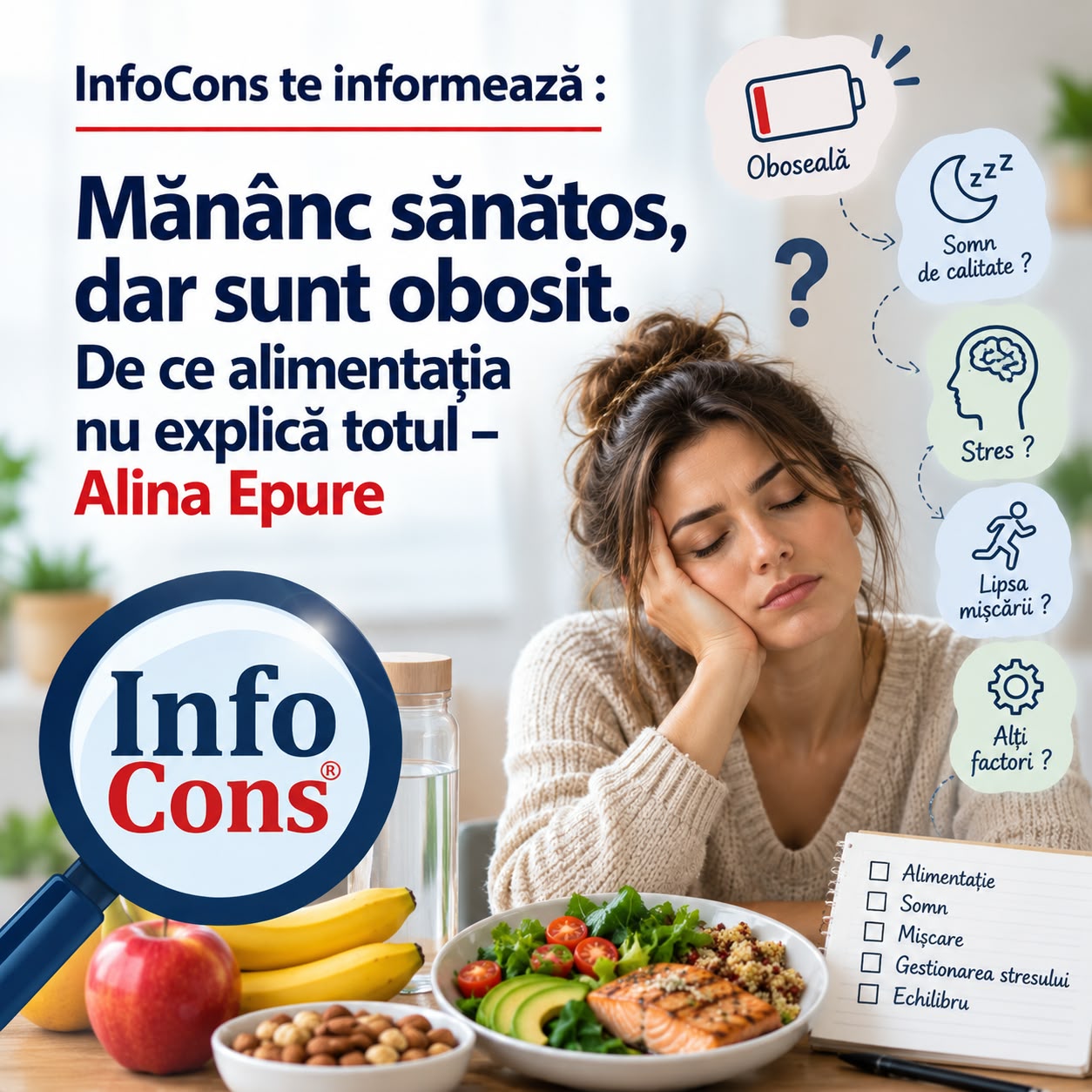 InfoCons te informează : Mănânc sănătos, dar sunt obosit. De ce alimentația nu explică totul – Alina Epure