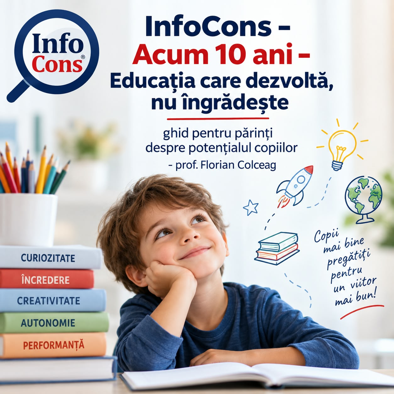 InfoCons – Acum 10 ani – Educația care dezvoltă, nu îngrădește ghid pentru părinți despre potențialul copiilor - prof Florian Colceag
