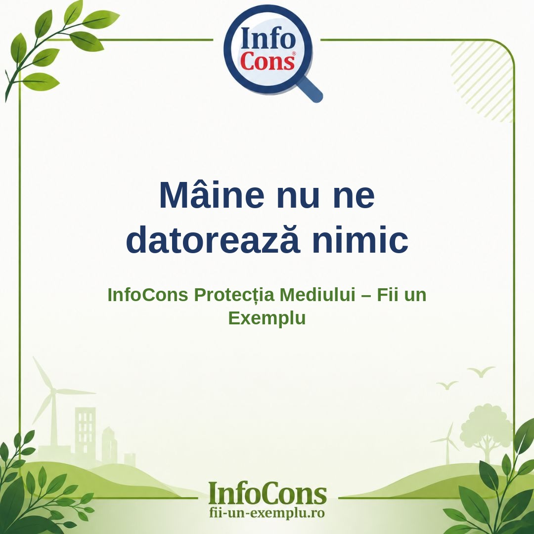 Mâine nu ne datorează nimic – InfoCons Protecția Mediului – Fii un Exemplu – Adriana Calcan
