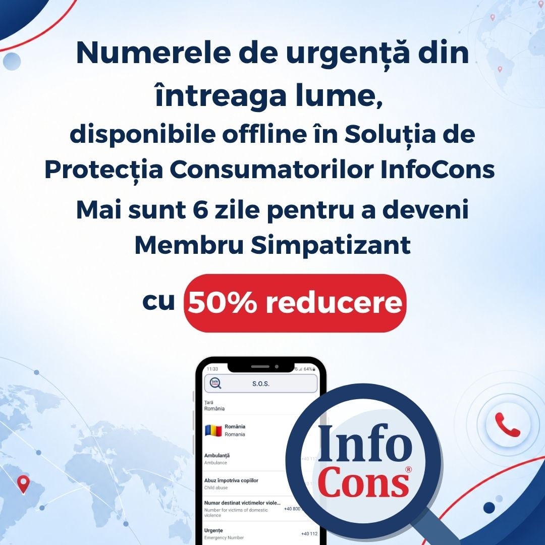 Numerele de urgență din întreaga lume, disponibile offline în Soluția de Protecția Consumatorilor InfoCons - mai sunt 6 zile pentru a deveni Membru Simpatizant cu 50% reducere !